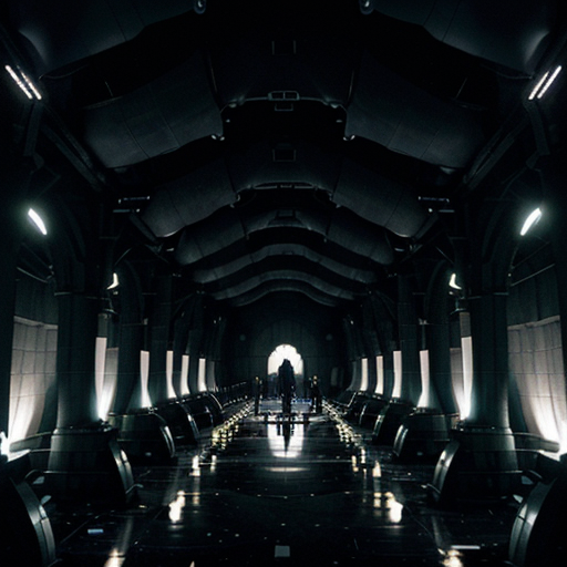 A dark, cavernous hall filled with countless, identical robotic arms diligently sorting through a deluge of abstract, flowing information streams.